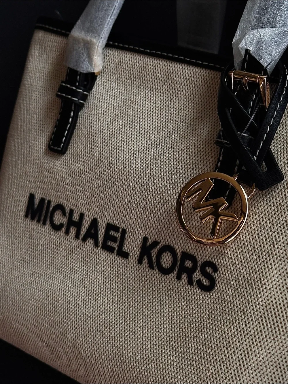 NWT Michael Kore Jet Set Travel XS Canvas Top Zip Tote Convertible Crossbody
